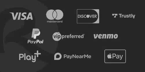BetRivers banking methods app banner with logos of VISA, mastercard, Discover, Trsutly, PayPal, vip preferred, venmo, Paly+, PayNearMe, and Apple Pay